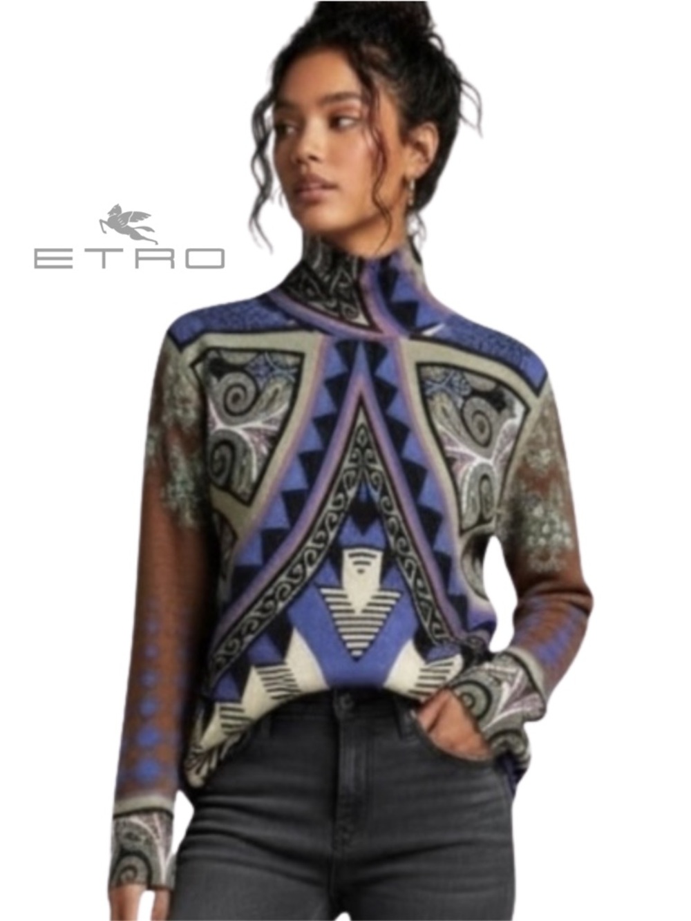 ETRO Multicolor Printed Mock Turtleneck Jumper IT40 - EUC - Picture 1 of 16